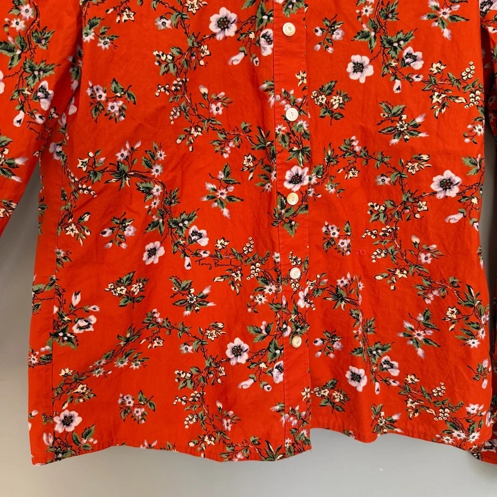Tory Burch 100% Cotton Orange Floral Classic Oxford Button Down Shirt - Picture 9 of 17
